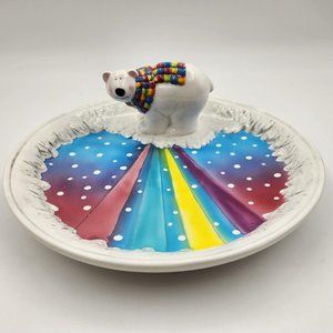 Vintage PGB 3D Winter Polar Bear Trinket Dish Plate Ceramic 1999 White 10.25 in